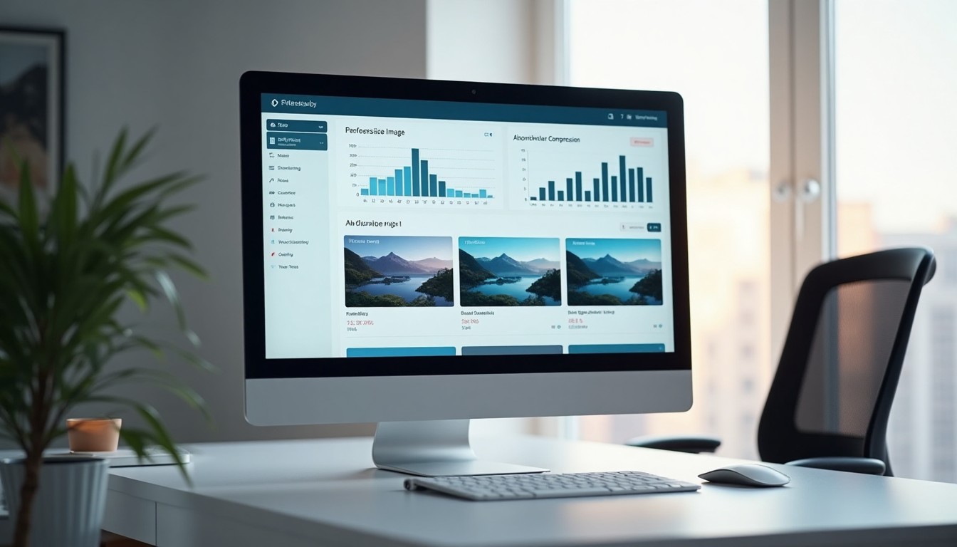 A web performance dashboard showing reduced image sizes and faster load times after optimization.